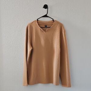 SHEIN Men's Sweater V-neck Long Sleeve Ribbed Texture XL Tan